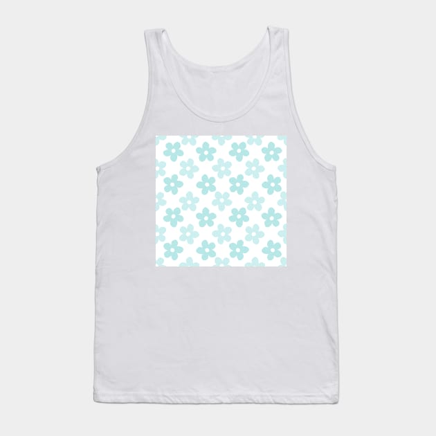 White Blue Daisy Flowers Retro Pattern Tank Top by NdesignTrend